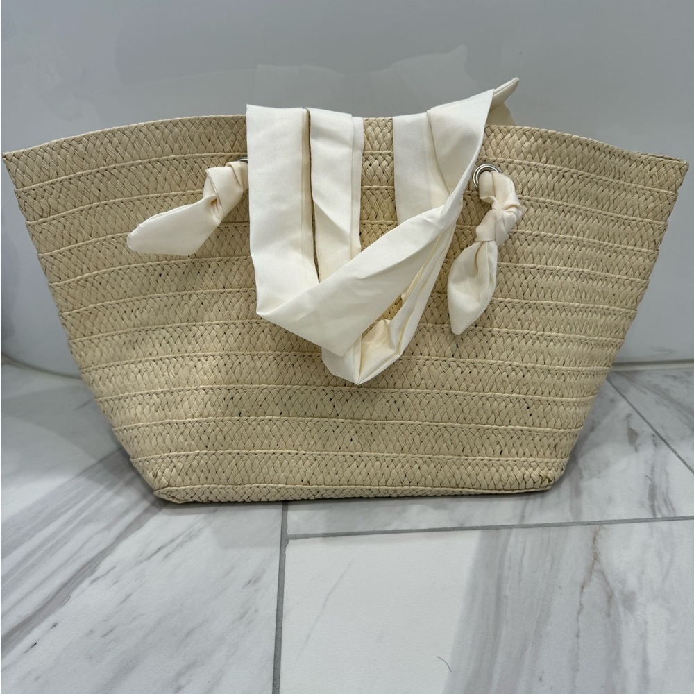 Straw Beach Tote and Clutch Set With Fabric Handle👝👜 - Picture 3 of 10